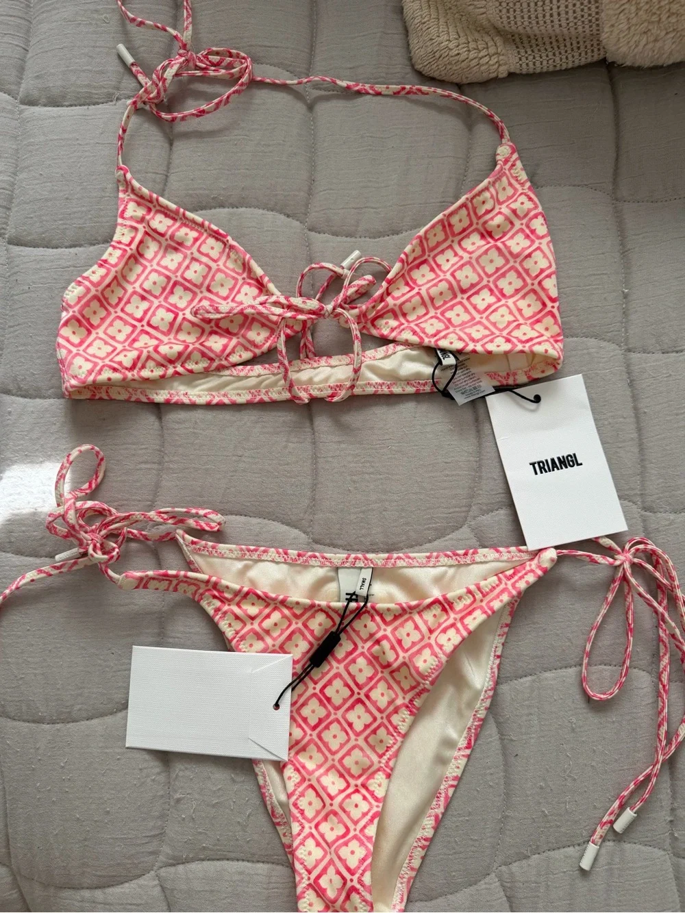 triangl swimwear Pink Pattern Tie-Side Bandeau Bikini
